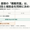 定期報告の様式が求める屋根の積載荷重の区分（0〜3／3〜6／6〜10／10kg/㎡以上）と、令和8年度ペロブスカイト導入支援事業の耐荷重要件を、同じkg/㎡の目盛りの上に並べた図。対象事業の要件ア（1）は耐荷重10kg/m2以下相当、補助率が4分の3になる特別区分Dは耐荷重6kg/m2以下相当で、6と10という区切りの位置が報告様式の区分の切れ目と一致することを点線で示している。ただし「積載荷重」と「耐荷重」は定義が異なる。